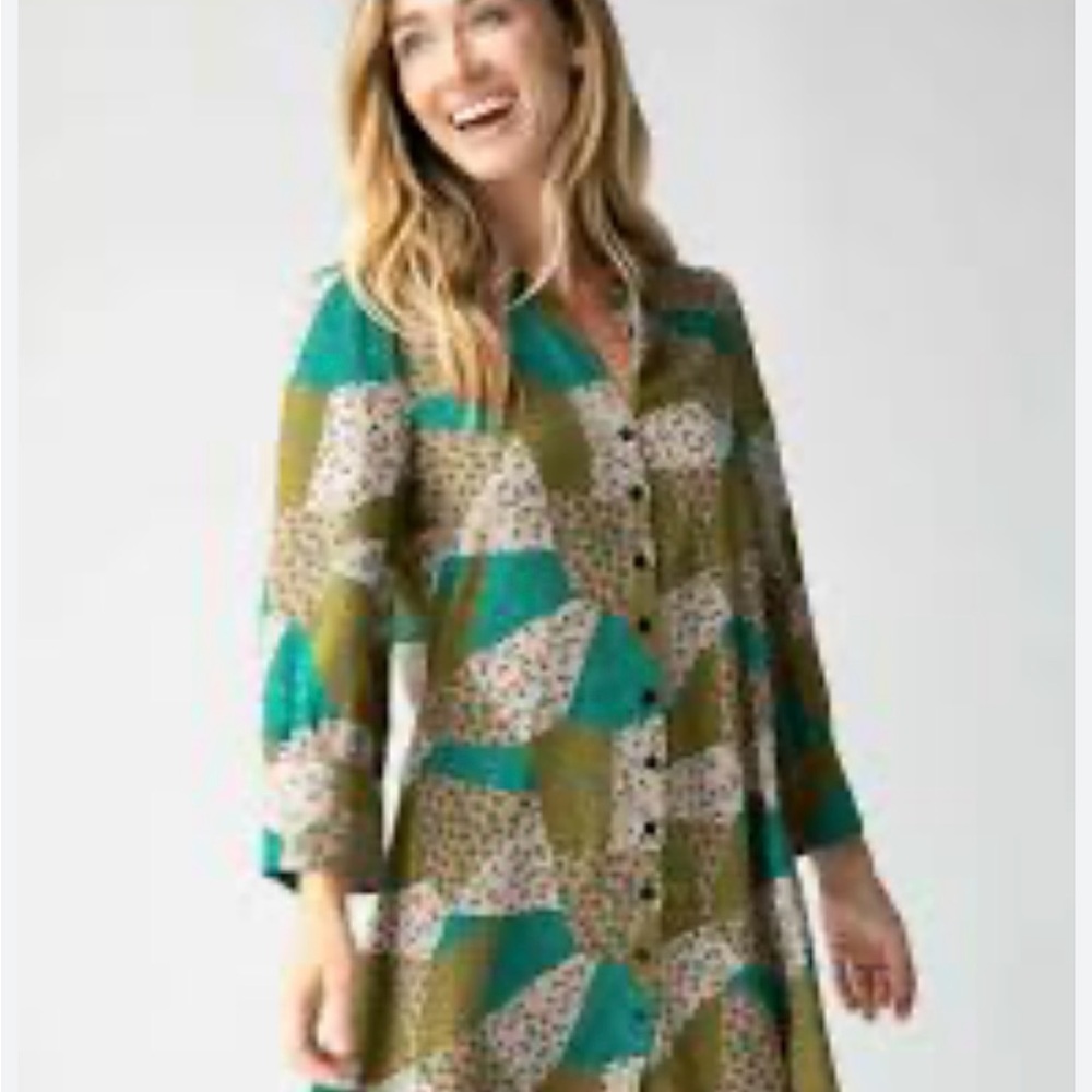 Natural Life Twiggy Green Floral Patchwork Dress- Medium